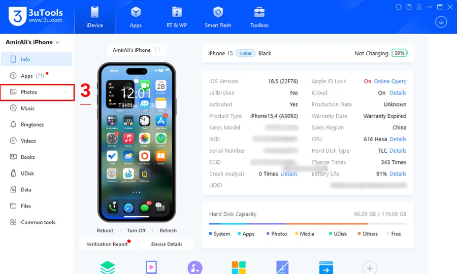 آموزش انتقال عکس و فیلم از آیفون به لپتاپ و کامپیوتر با 3utools
